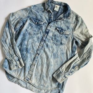 H&M Acid Wash Denim Button Flannel
